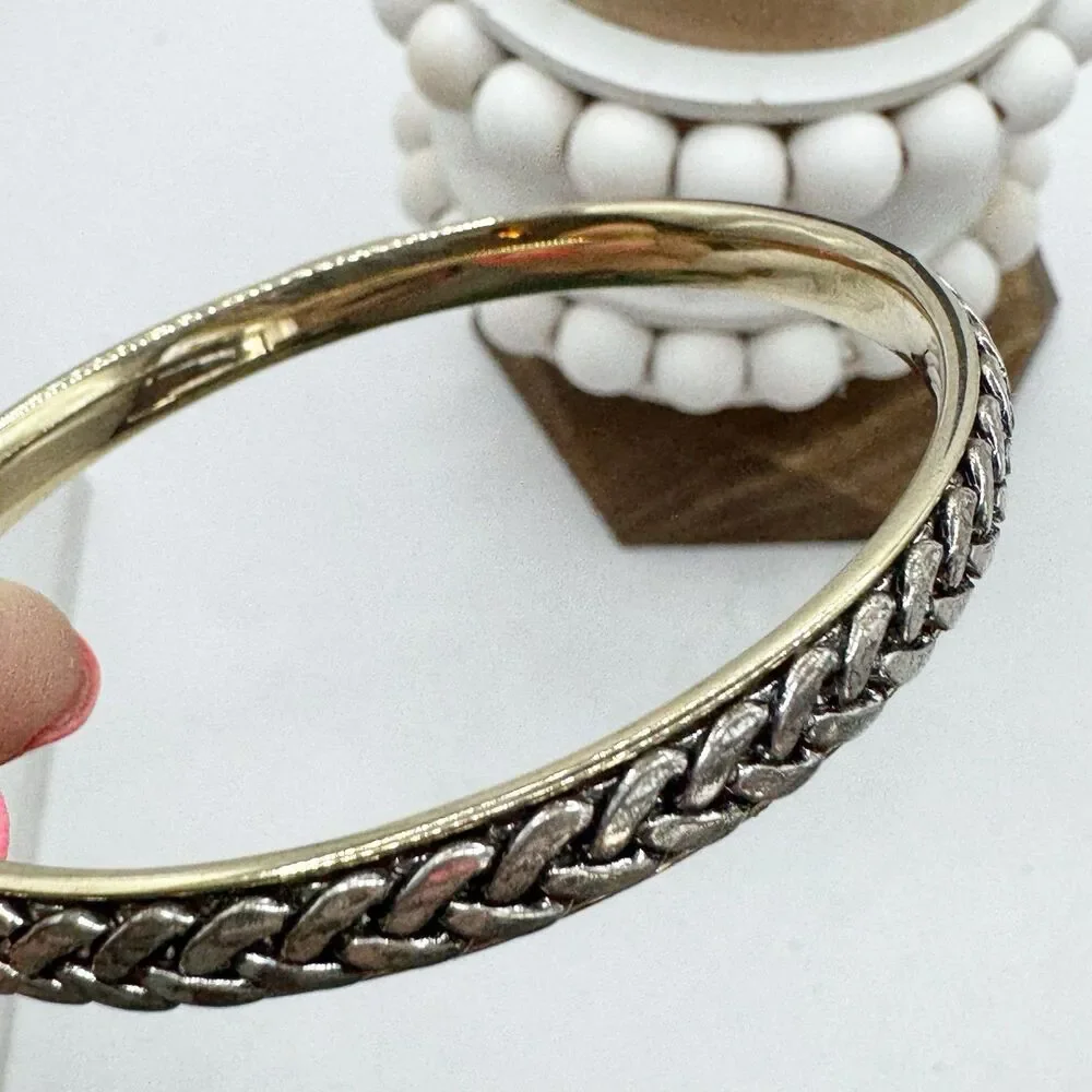 Liz Claiborne Braided Design Bangle Bracelet Gold and Silver Tone Classy